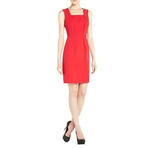 BCBGMaxazria Women's Red Sleeveless Dress Zipper Back Closure Square-Neck Size 0